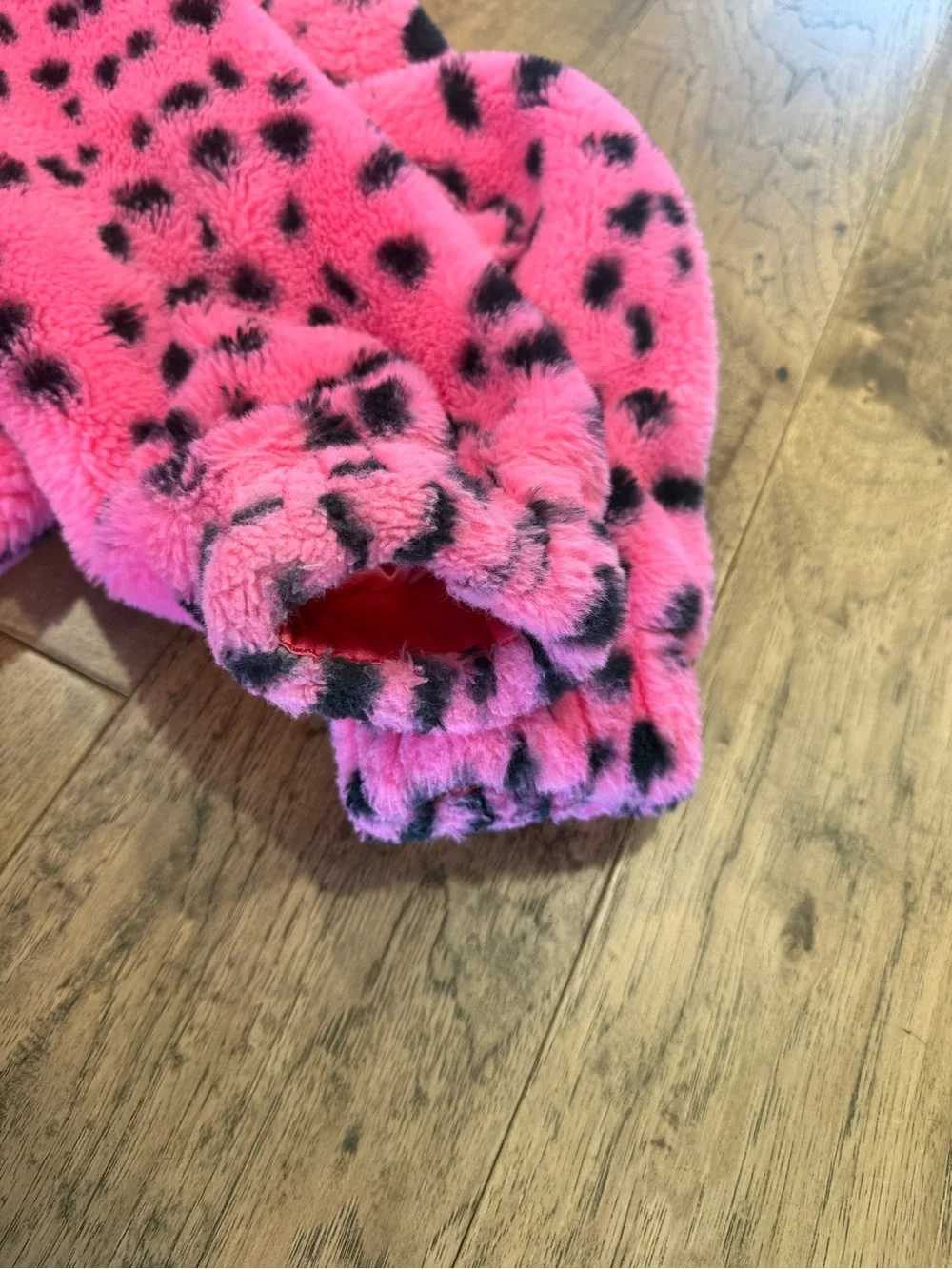 Hannah Banana Pink Faux Fur Hooded Jacket with Black Leopard Spots size 14